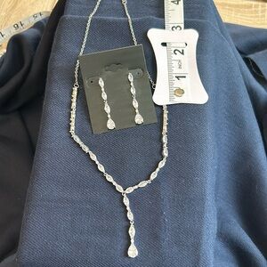 Teardrop Crystal and Silver Necklace and Earrings